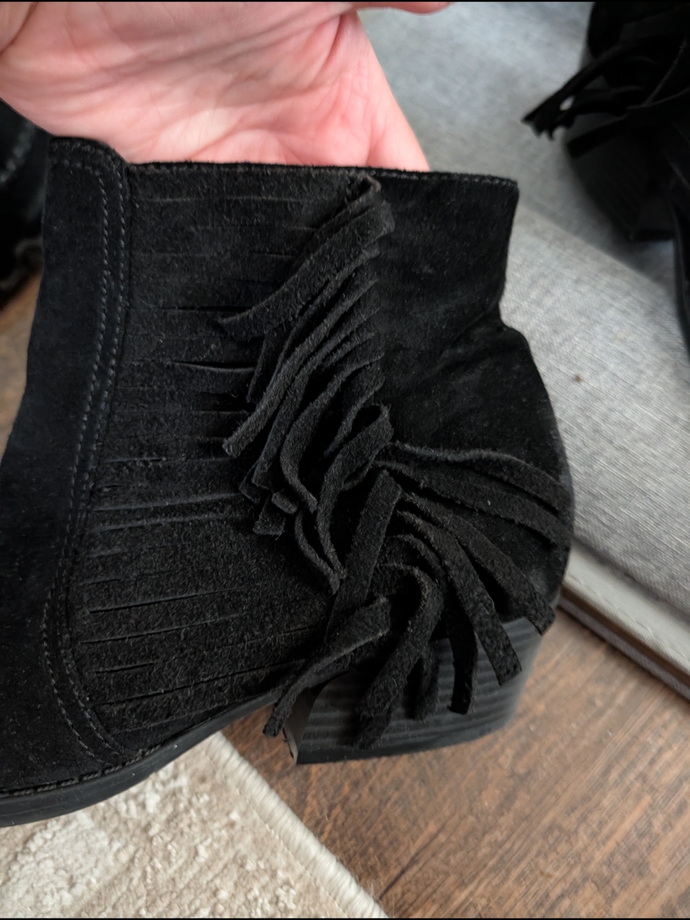 Kenneth Cole Black Suede Fringe Ankle Booties